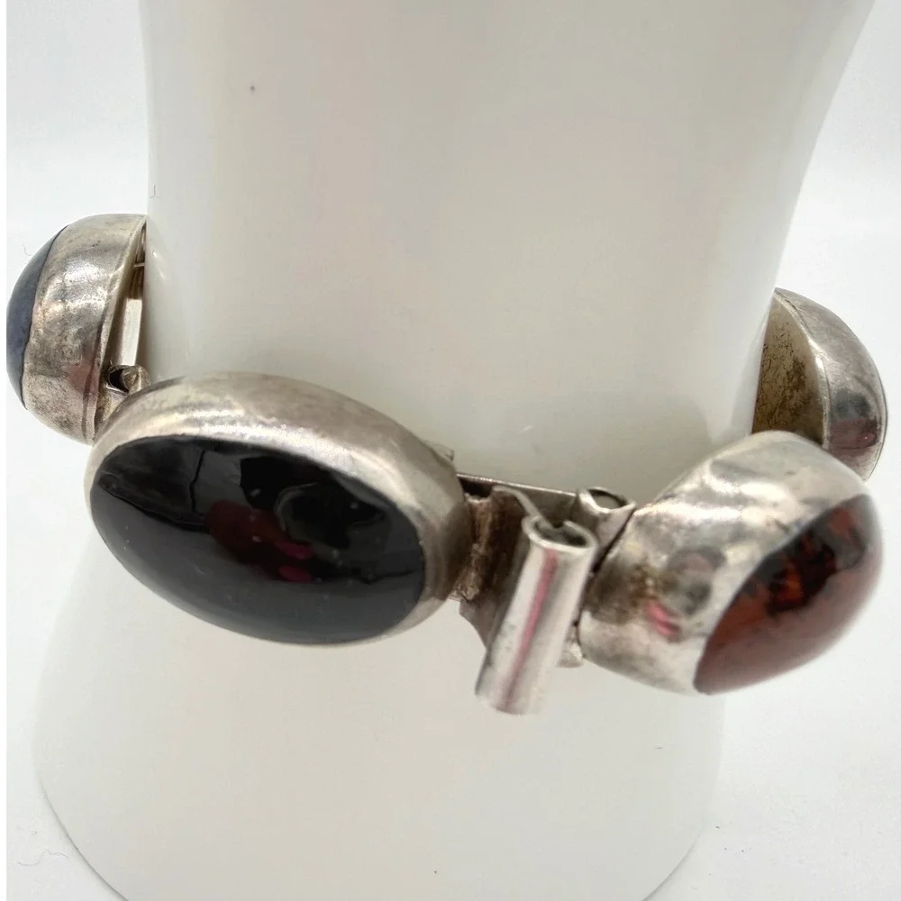 Vintage Taxco Mexico T2-17 Sterling Silver 925 Multi-Gemstone Bracelet 6
